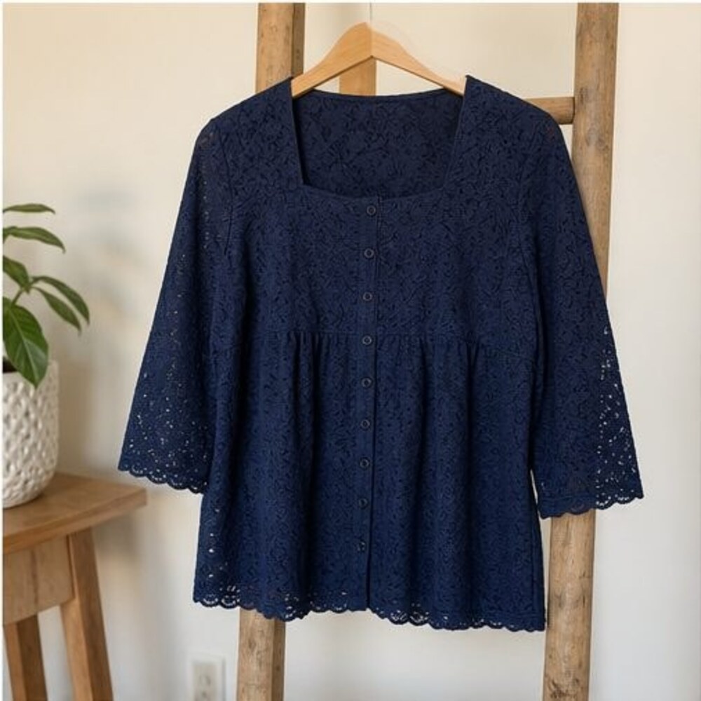 Navy Wrap Blouse